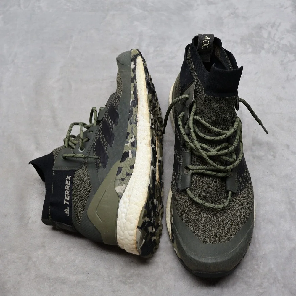 Adidas Mens 12 Athletic Shoes Green Camo Terrex Free Hiker Boost Trail Trekking